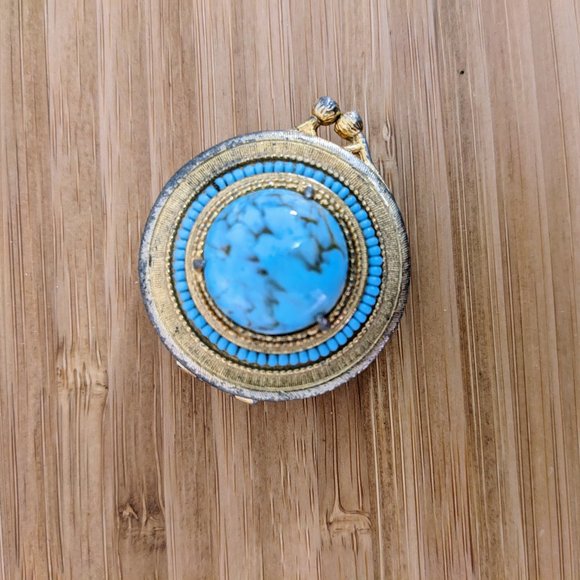 Vintage 1960s Florenza Turquoise & Gold Pill Box - Picture 1 of 5